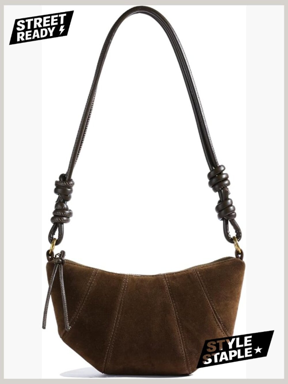 Faux Suede Crescent Crossbody Bag Mini Tote - Picture 1 of 7